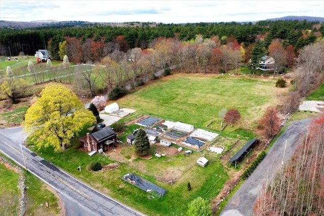 bird's eye view featuring a forest view