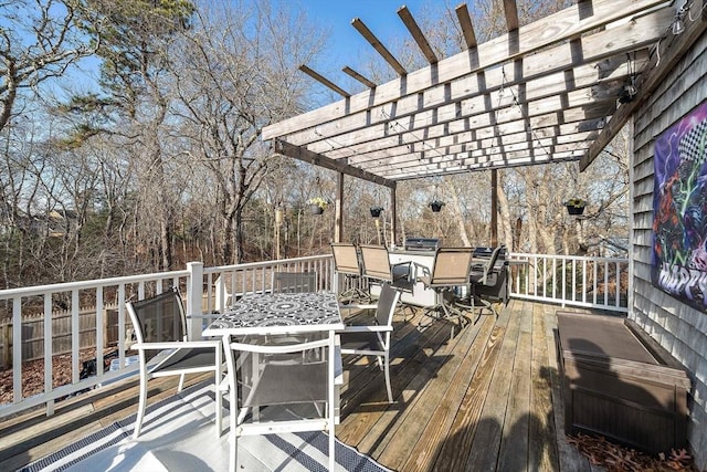 wooden deck featuring a pergola