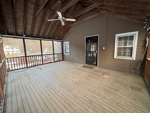 wooden deck with ceiling fan