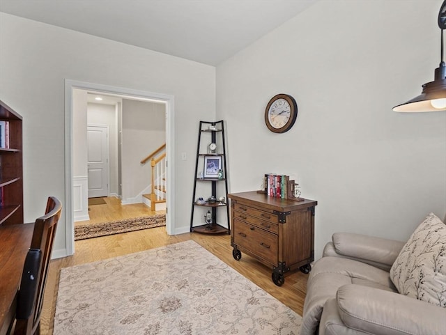 sitting room with light hardwood / wood-style flooring