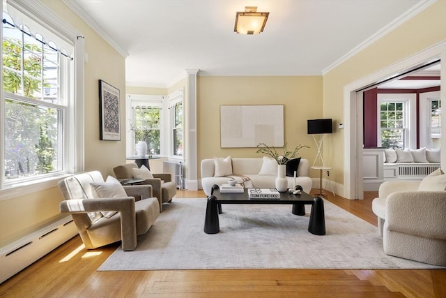 1 Murdock Ter, Boston, MA 02135 - living area featuring healthy amount of natural light, crown molding, wood finished floors, and a baseboard radiator