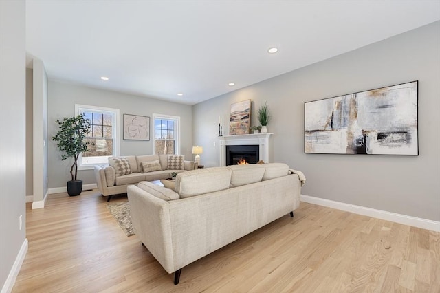 living room with light hardwood / wood-style floors