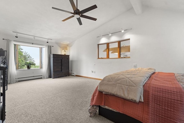 23 Mulholland Dr, Ipswich, MA 01938 - bedroom with track lighting, a baseboard radiator, carpet flooring, and ceiling fan