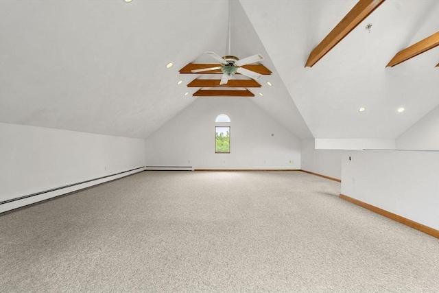 23 Mulholland Dr, Ipswich, MA 01938 - bonus room featuring carpet floors, a ceiling fan, a baseboard radiator, and recessed lighting