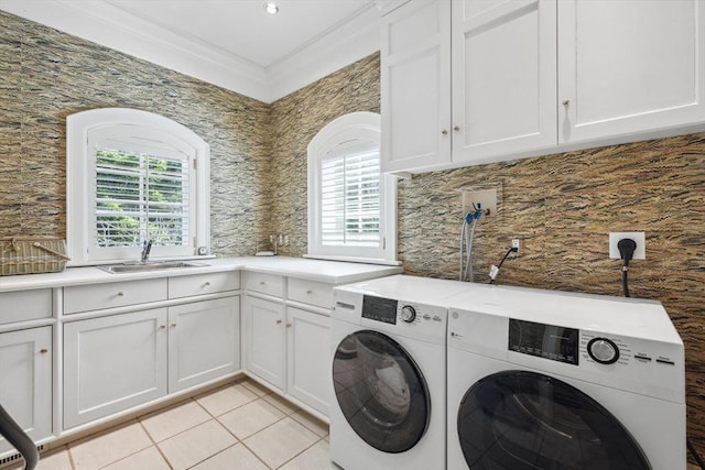 135 Marsh St, Belmont, MA 02478 - laundry room featuring plenty of natural light, a sink, cabinet space, and washing machine and dryer