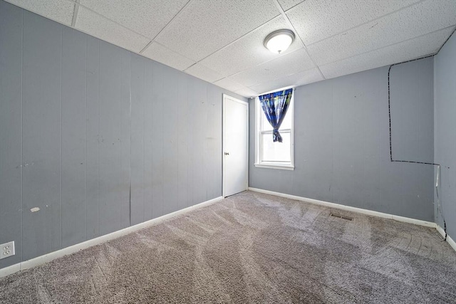 48 Rocliffe St, Fall River, MA 02723 - empty room featuring carpet floors, baseboards, and a drop ceiling