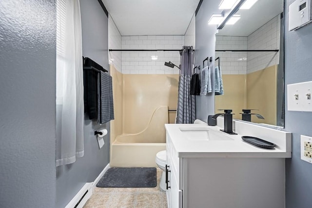 98 Eastern Ave Unit 403, Worcester, MA 01605 - bathroom featuring tile patterned flooring, vanity, tub / shower combination, toilet, and baseboard heating