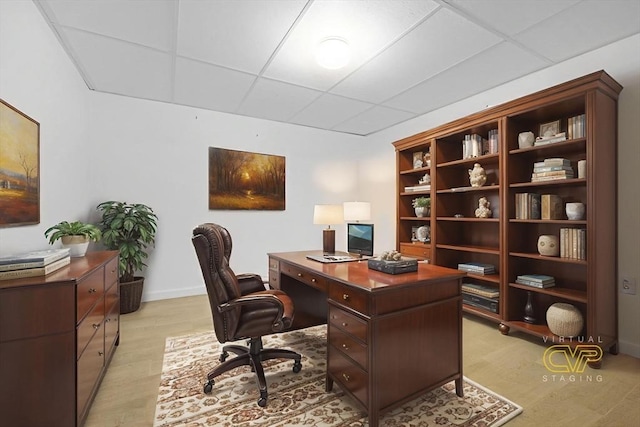 101 Alpha St, Dartmouth, MA 02747 - office area featuring a paneled ceiling, light wood-type flooring, and baseboards