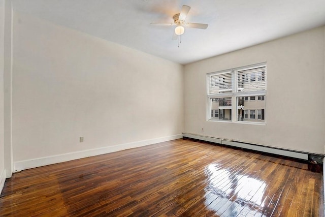 25-29 Astoria St, Boston, MA 02126 - unfurnished room with a baseboard radiator, ceiling fan, hardwood / wood-style floors, and baseboards