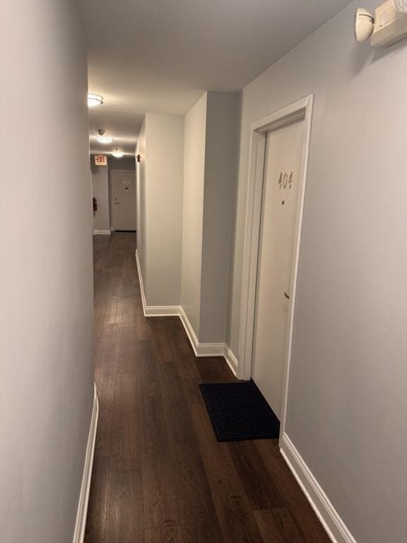 hallway featuring dark wood-type flooring