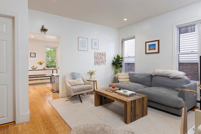 living room featuring light hardwood / wood-style floors and plenty of natural light