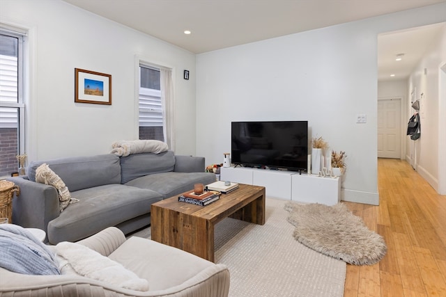 living room with light wood-type flooring