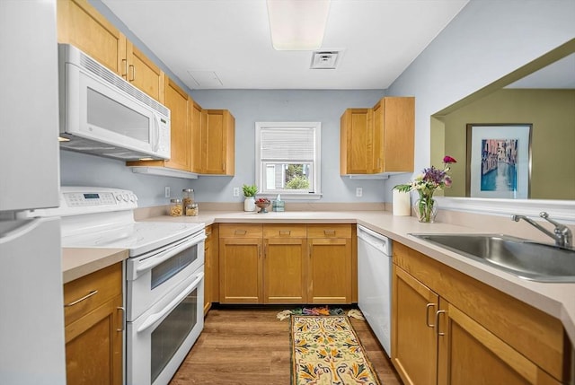 43 Kendall Ave Unit G03, Sherborn, MA 01770 - kitchen featuring white appliances, dark wood finished floors, and light countertops