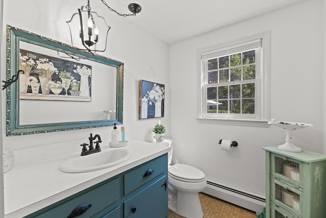 7 Stoney Hill Rd, Mattapoisett, MA 02739 - bathroom featuring a baseboard radiator, vanity, and a chandelier