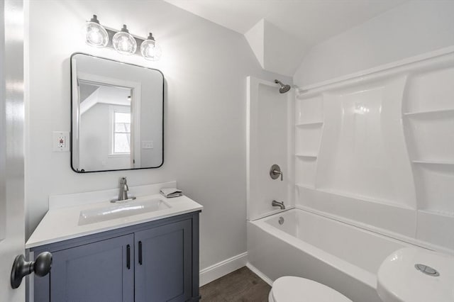 full bathroom featuring  shower combination, toilet, and vanity