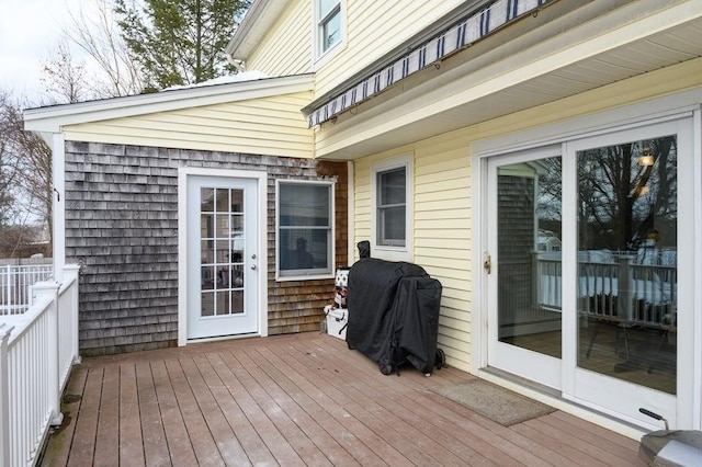 deck featuring grilling area