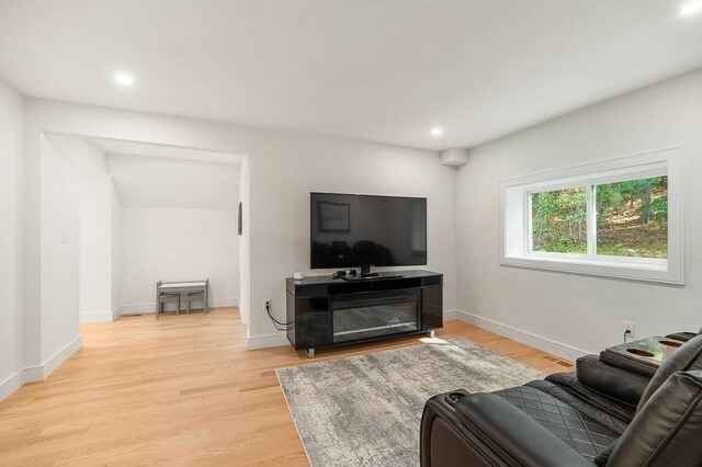 living room with light hardwood / wood-style floors