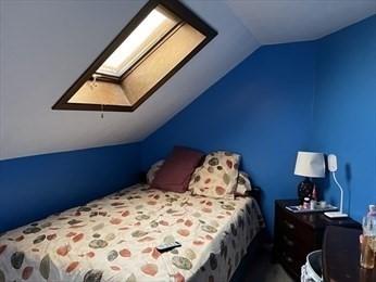 bedroom with vaulted ceiling and a skylight