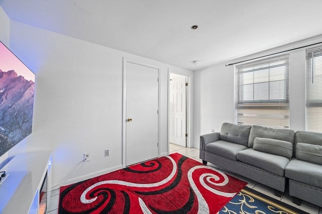 living room featuring light tile patterned floors