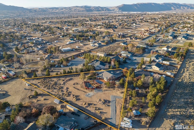 drone / aerial view featuring a mountain view