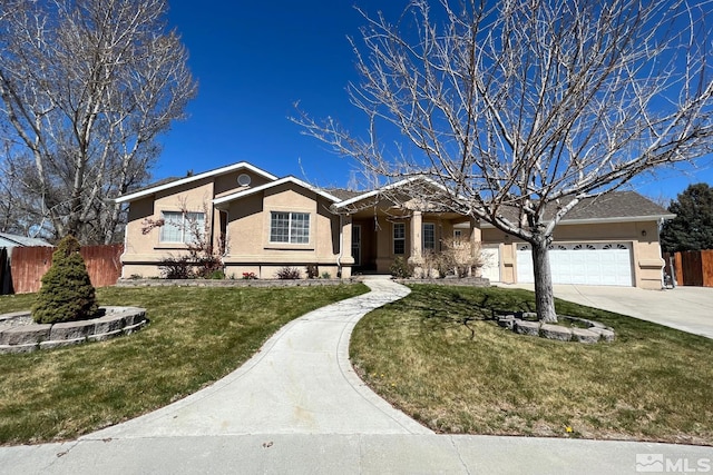 single story home with a front lawn and a garage