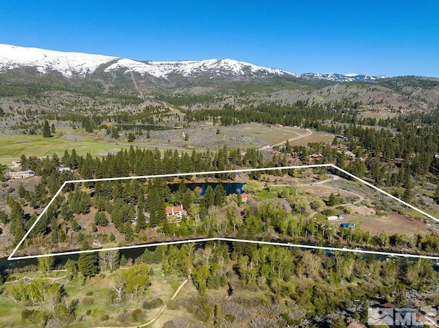 drone / aerial view featuring a mountain view