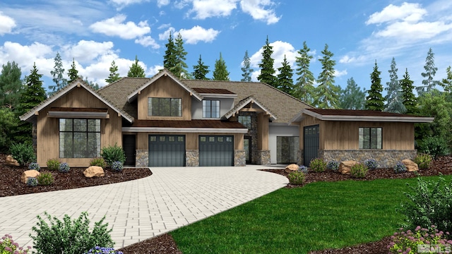 view of front of house featuring a garage and a front lawn