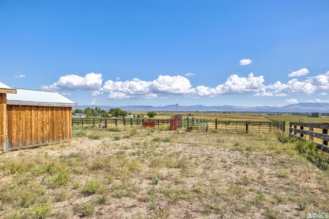 view of yard with a mountain view and a rural view