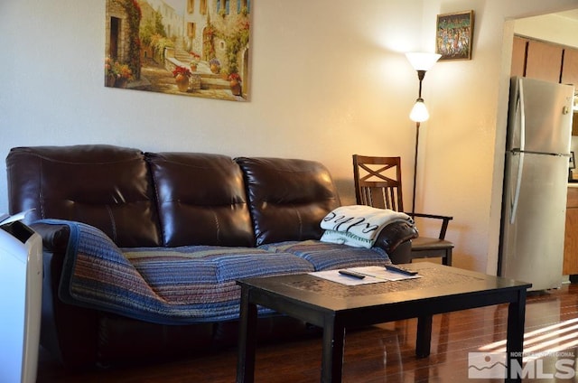 living room featuring dark wood-type flooring