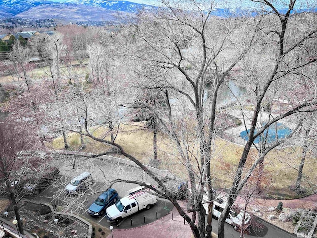 aerial view with a mountain view