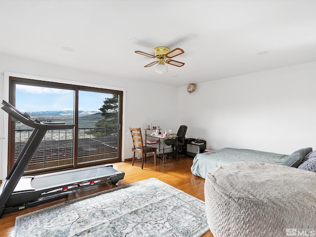 living room with ceiling fan and light wood-type flooring