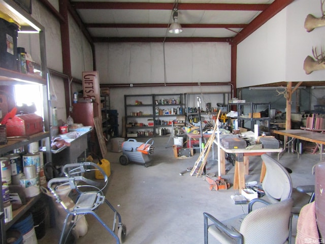 garage featuring a workshop area