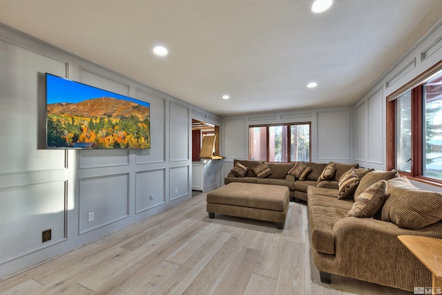 living room featuring light wood-type flooring