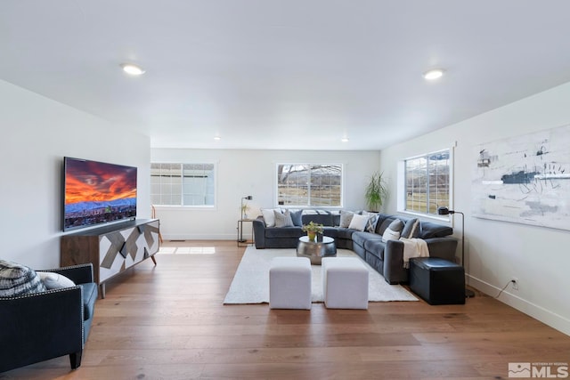 living room with light wood-type flooring