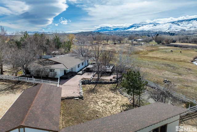 drone / aerial view featuring a mountain view