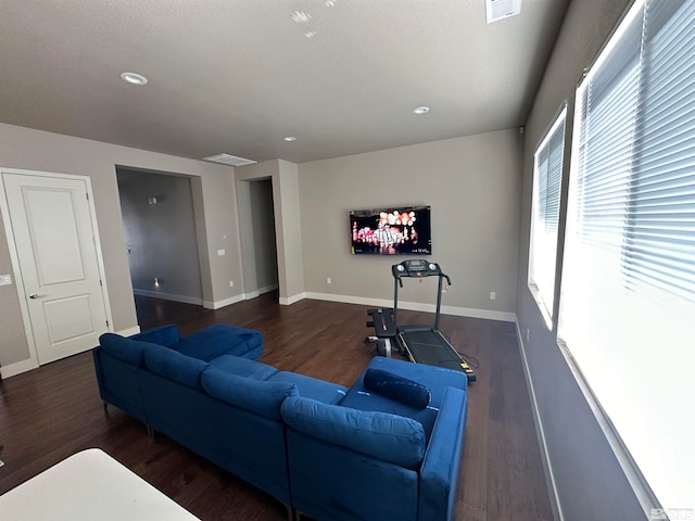 living room featuring dark hardwood / wood-style flooring