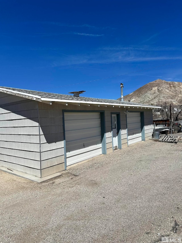 garage with a mountain view