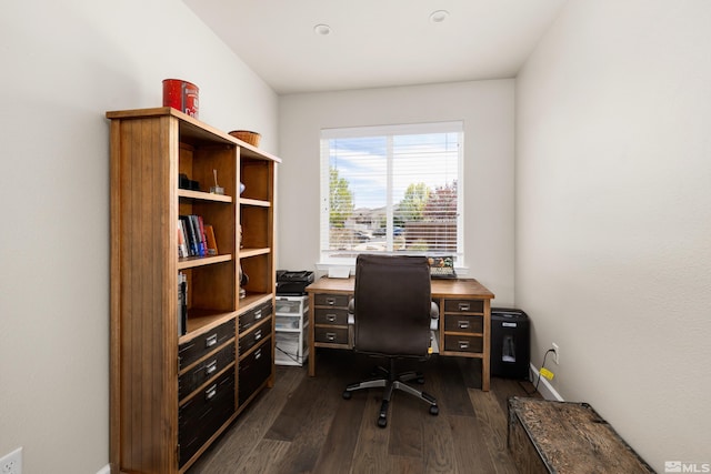 office space featuring dark wood-type flooring