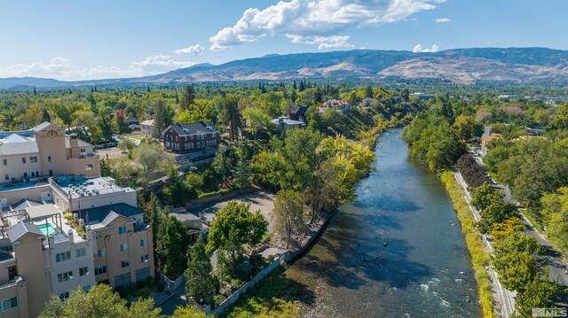 aerial view with a water and mountain view