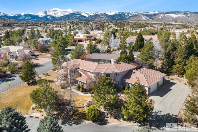 birds eye view of property featuring a mountain view