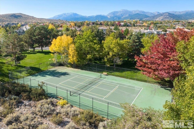 view of sport court featuring a mountain view