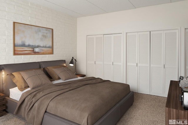 carpeted bedroom with two closets