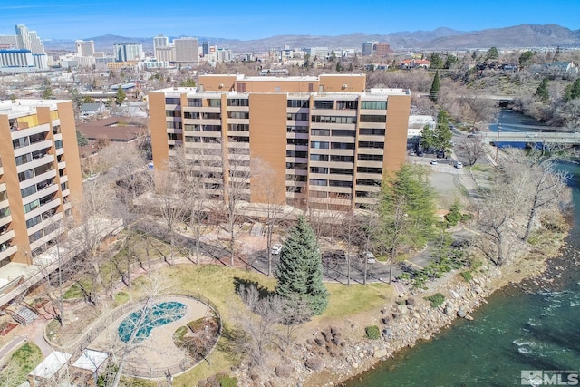 view of building exterior featuring a mountain view