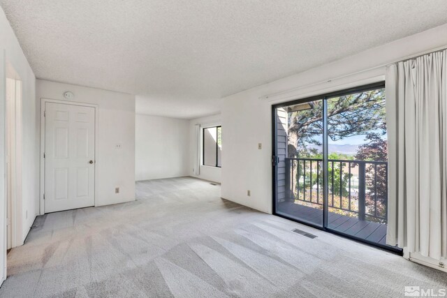 unfurnished room featuring light carpet and a textured ceiling