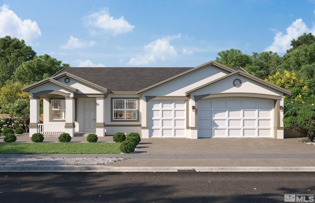 view of front of property featuring a garage and covered porch