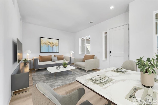 living room with light wood-type flooring