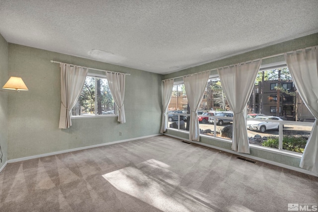 carpeted empty room featuring a textured ceiling