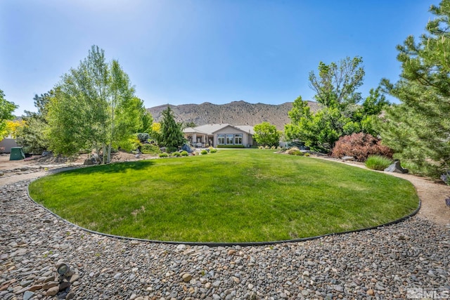 view of yard featuring a mountain view