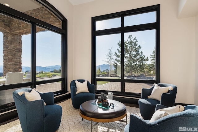 living room with a mountain view