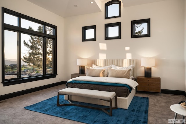 carpeted bedroom featuring multiple windows